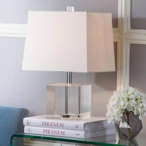 McKinley 19 in. Clear Block Table Lamp with Off-White Shade