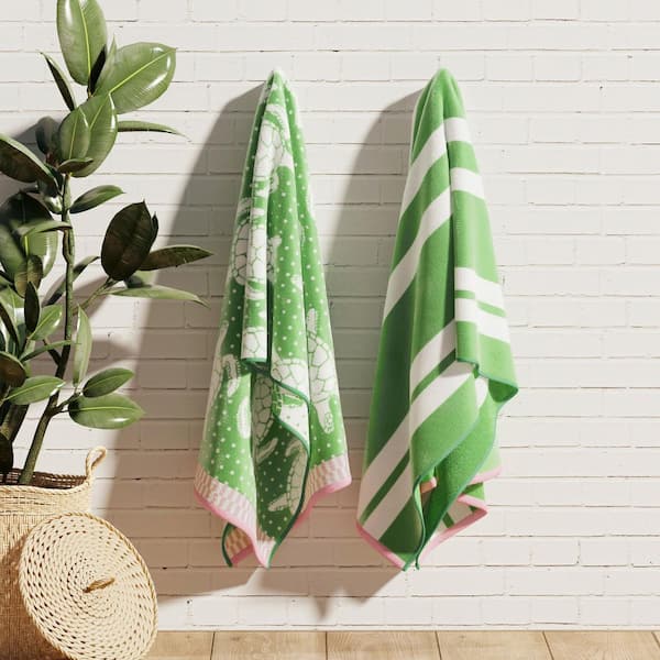 Green/White Turtles / Stripe 2-Pack 100% Cotton Printed Beach Towel