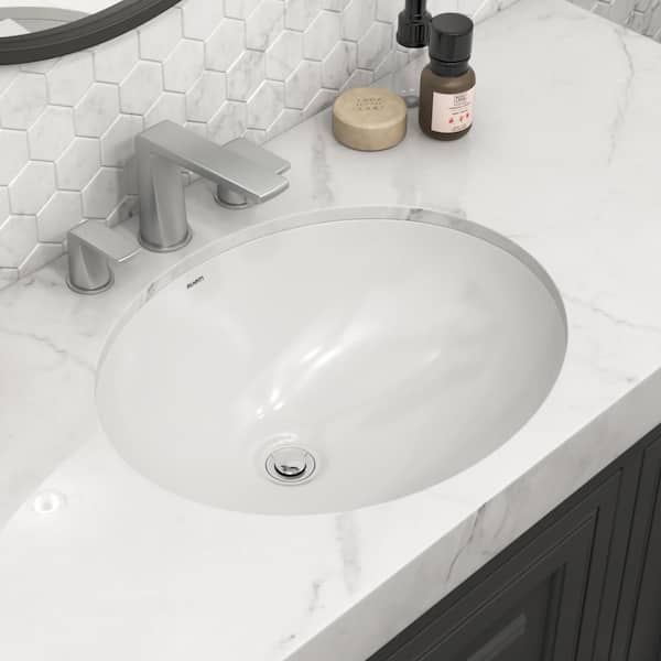 Krona 19 in. Undermount Oval Bathroom Vanity Sink in White Porcelain Ceramic with Overflow