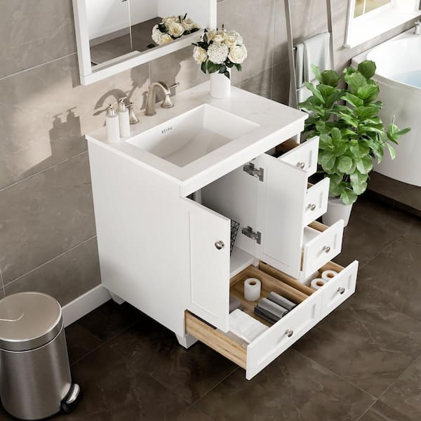 Acclaim 30 in. W x 22 in. D x 34 in. H Bath Vanity in Espresso with White Carrara Marble Top with White Sink