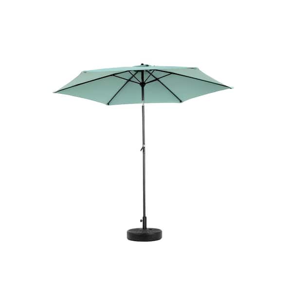 9 ft. Steel Outdoor Patio Umbrella in Market Style with Push Button Tilt and Crank Light Green