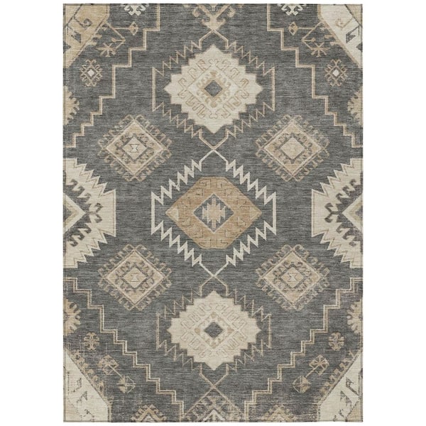 Chantille Machine Washable Indoor/Outdoor Abstract ACN3011 Graphite 5 ft. x 7 ft. 6 in. Area Rug