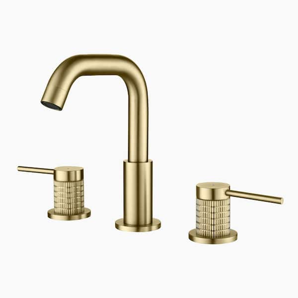 8 in. Widespread Double Handle 3 Hole Bathroom Faucet with 180° Swivel Spout in Brushed Gold