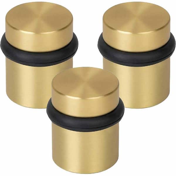 Floor Door Stopper Satin Brass-3 Pack Quickly Installed Wall Protector and Door Knobs-1.5 in.