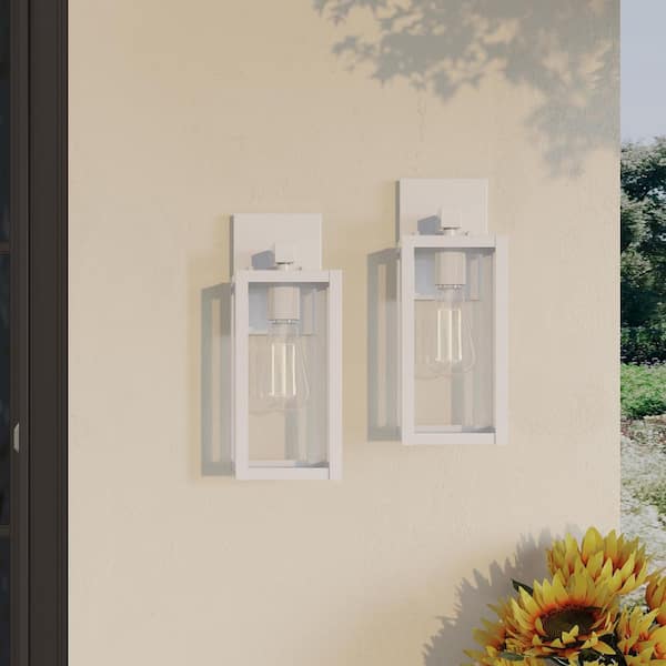 2-pk 1-light outdoor wall light with clear glass and White finish, 1*E26