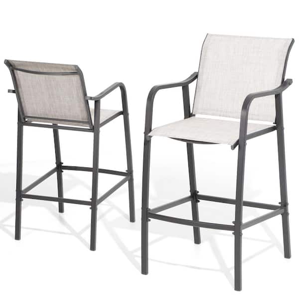 Set of 2 Patio Metal Outdoor Bar Stool Chairs in GRB Mixed Color with Arms and Footrest