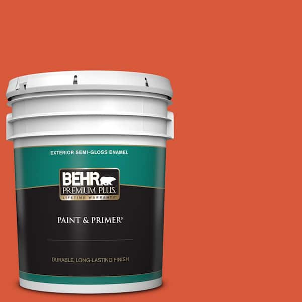 BEHR PREMIUM PLUS 5 gal. Home Decorators Collection #HDC-MD-10G Mod Orange Semi-Gloss Enamel Exterior Paint & Primer