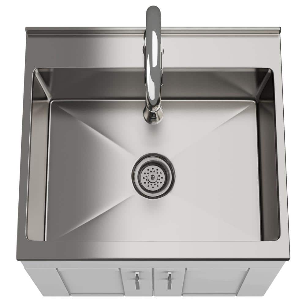 24-Inch White Shaker Utility Sink Cabinet with Stainless Steel Faucet