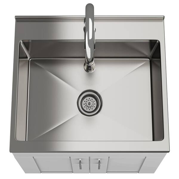 Simpli Home Kyle 23.8-in Freestanding Laundry Sink with Cabinet, Drain, and Faucet