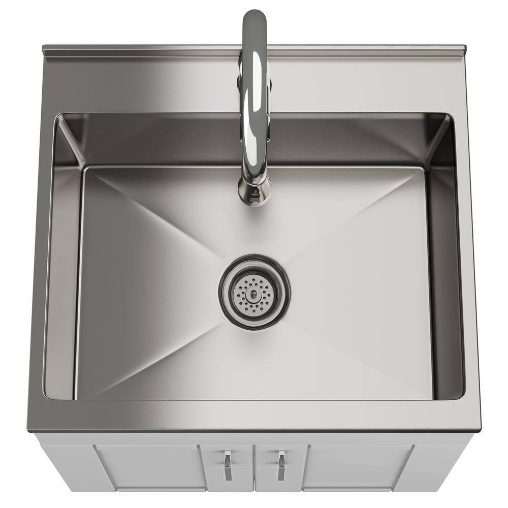 24-Inch White Shaker Utility Sink Cabinet with Stainless Steel Faucet