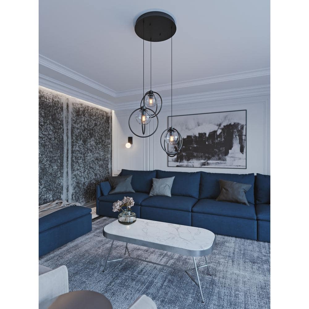 Modern Globe Pendant Light in Satin Nickel with Brass Accents