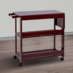 Brown Rectangular Kitchen Cart with Folding Wooden Frame and 2-Open Shelves