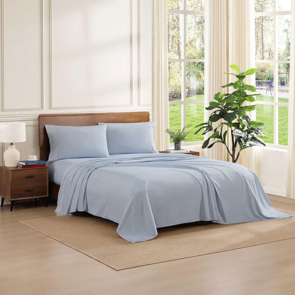 Williamstown Stripe 3-Piece White/Feather Blue Cotton Percale Twin Xl Sheet Set