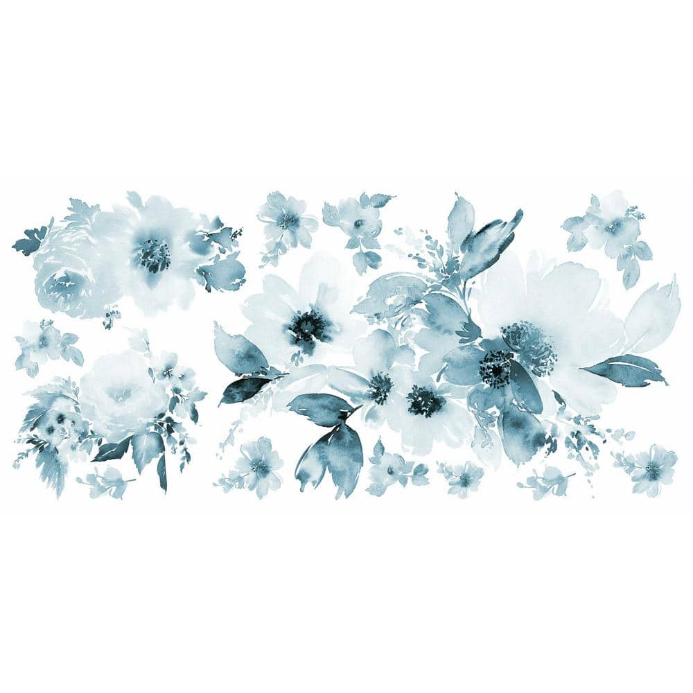 RoomMates Watercolor Floral Peel and Stick Giant Wall Decals Blue
