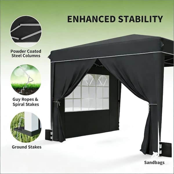 3-Adjustable Height 10 ft. x 10 ft. Black Patio Gazebo Instant Pop