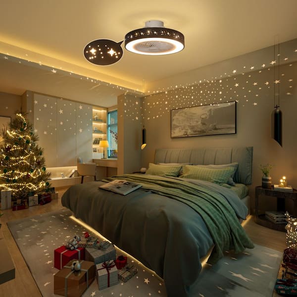 20 in. LED Indoor Black Bladeless Low Profile Ceiling Fan Flush Mount Smart App Remote Control Dimmable Lighting