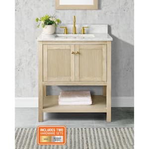 Arcott 31 in W x 22 in D x 35 in H Single Sink Fluted Bath Vanity in Natural Wood With Carrara Marble Top