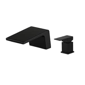 Waterfall Single-Handle Tub Mount Roman Tub Faucet with Water Supply Lines and Built-in Cartridge in Matte Black S2
