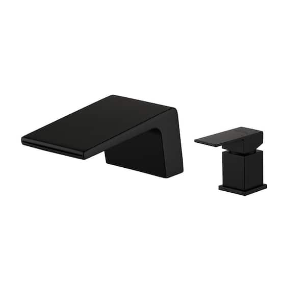 Boyel Living Waterfall Single-Handle Tub Mount Roman Tub Faucet with Water Supply Lines and Built-in Cartridge in Matte Black S2