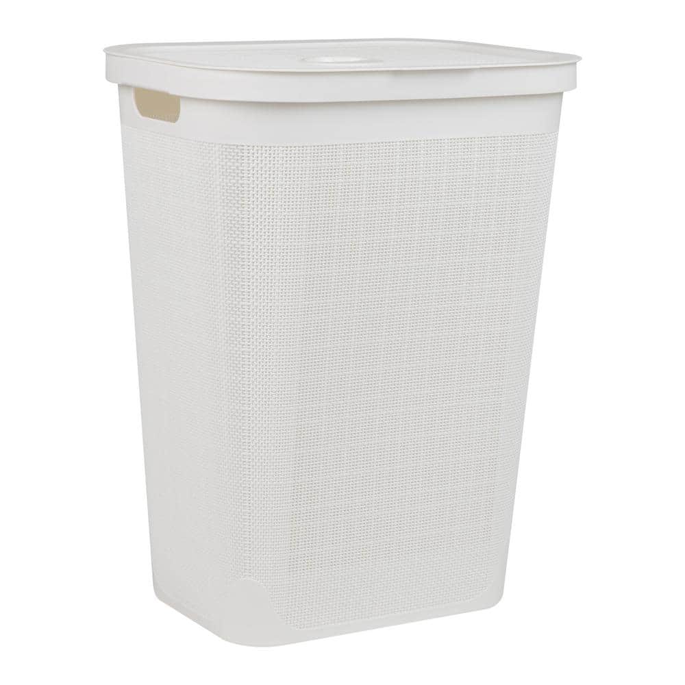 White Large Slim Plastic Laundry Hamper with Lid