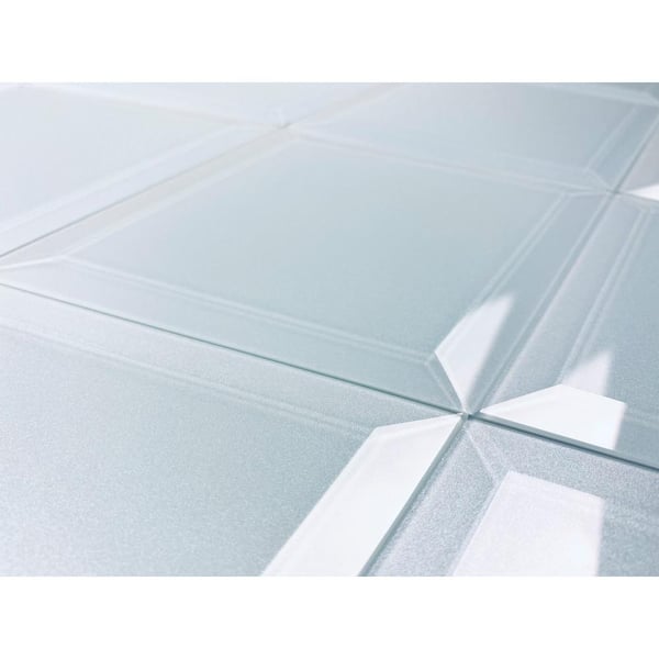 Frosted Elegance Blue 6 in. x 8 in. Beveled Diamond Peel and Stick Glass Subway Tile (13.3 sq.ft./Case)