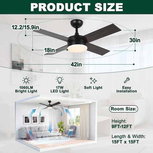 Jushua 42 in. Color Changing Integrated LED Indoor Matte Black