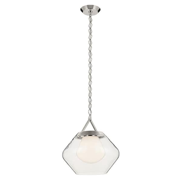 Nella 16 in. 1 Light Pendant with Clear Outer Glass with Opal Interior Glass in Polished Nickel