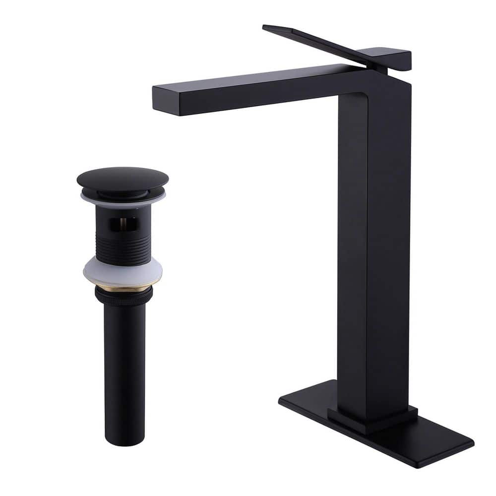 Single Handle Vessel Sink Faucet with Pop-Up Drain Assembly 1 Hole Brass Bathroom High Tall Taps in Matte Black price history on PriceWatchPro