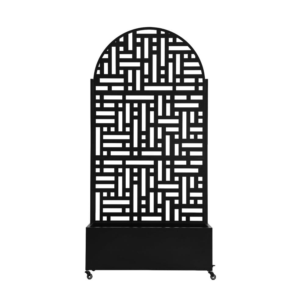 70.8 in. H × 35.4 in. W Black Privacy Metal Arched Garden Fence Screen Panels with Planter Box and Lockable Wheels price history on PriceWatchPro