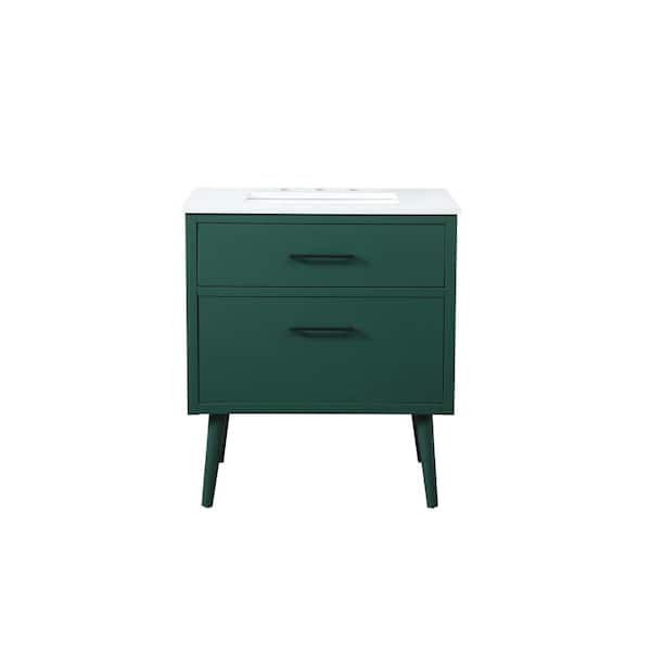 Unbranded Timeless Home 30 in. W Single Bath Vanity in Green with Engineered Stone Vanity Top in Ivory with White Basin
