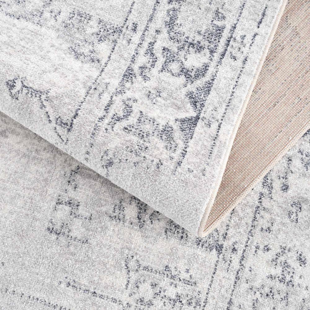Akram Cream and Antrasit Polyester Runner Rug 2'7" x 10'