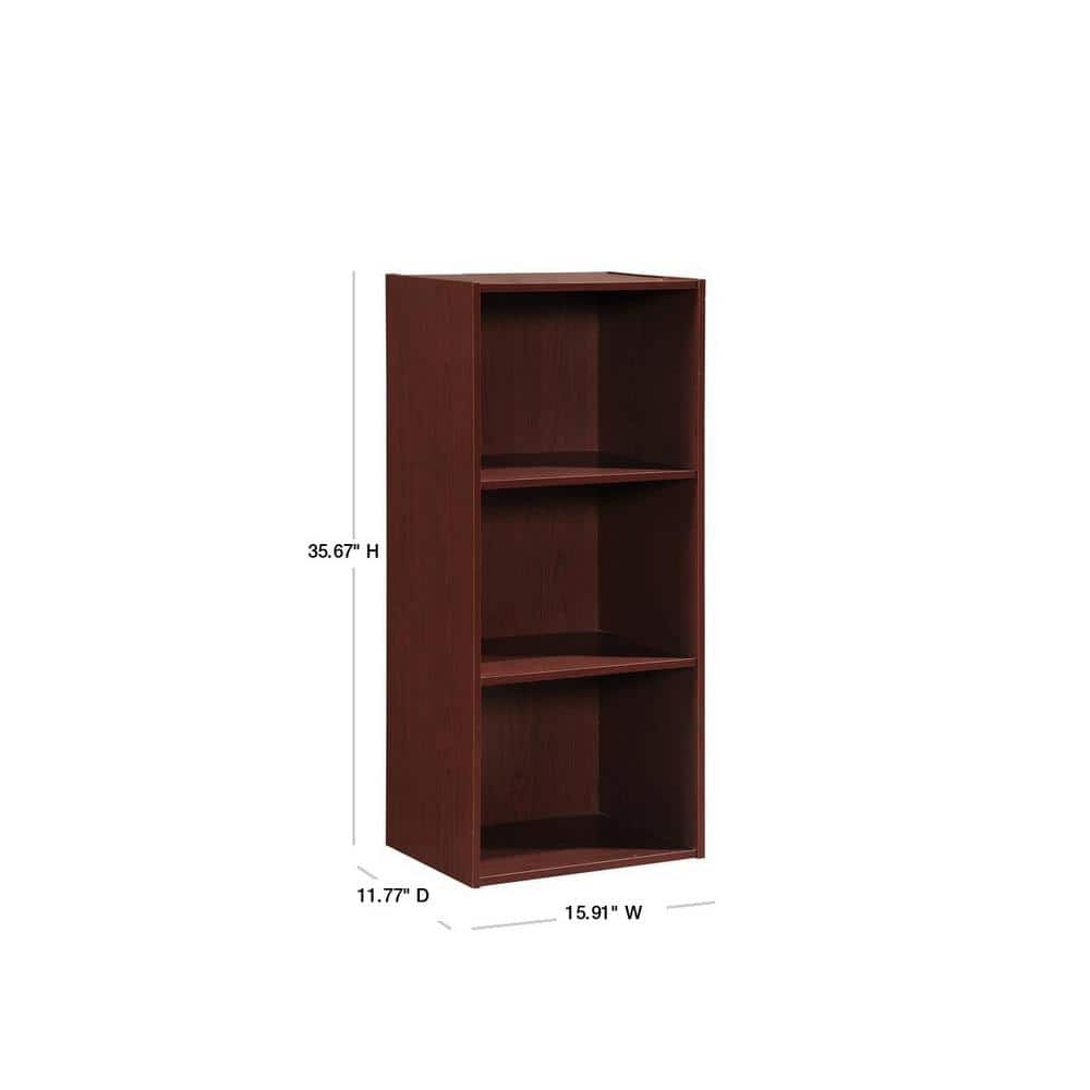 Mahogany 3-Shelf Kid-Friendly Storage Bookcase with Cubes and Doors