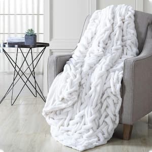 Luxury Solid Braided Faux Fur Throw Off White