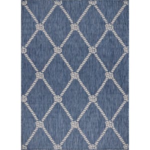 Naira Nautical Navy Blue/White 7 ft. 6 in. x 9 ft. 5 in. Knot Polypropylene Indoor/Outdoor Area Rug
