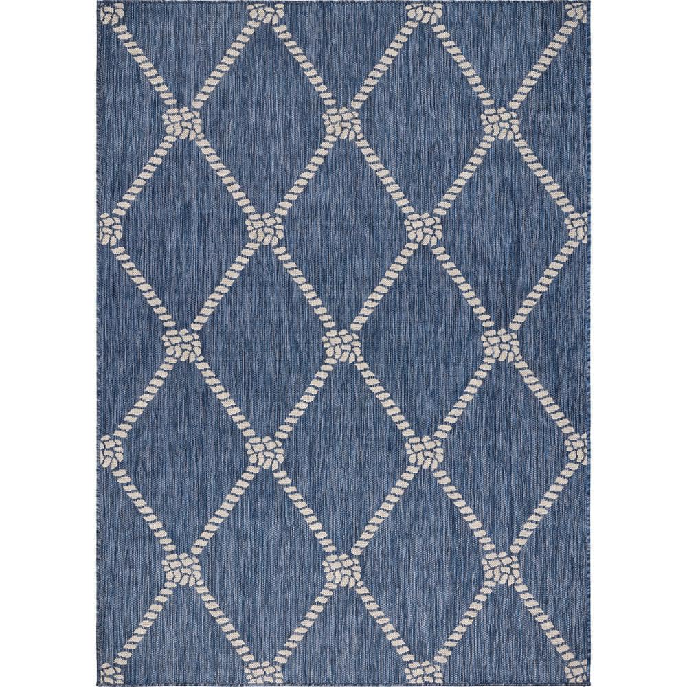 Naira Nautical Navy Blue/White 3 ft. x 5 ft. Knot Polypropylene Indoor/Outd
