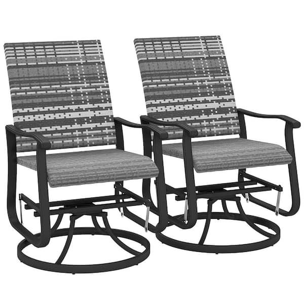 Patio Glider Chair Set of 2, Gray, Wicker Rattan Swivel Chair with Steel Frame Outdoor Glider