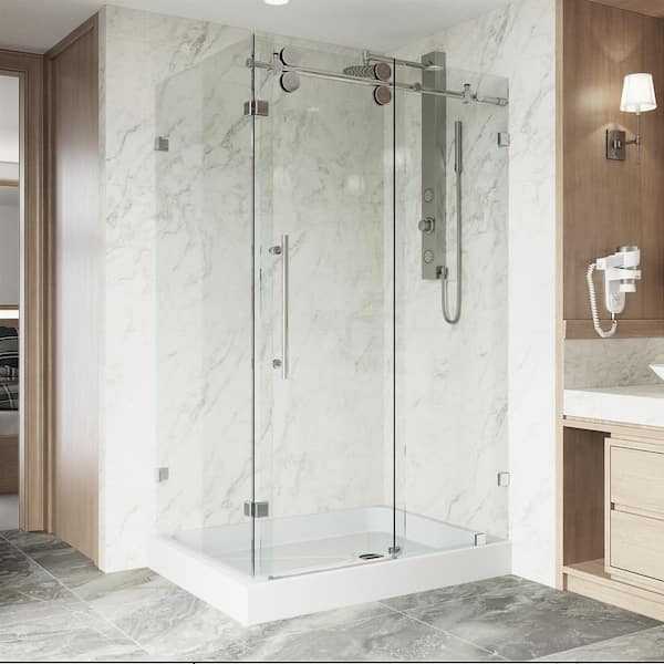VIGO Winslow 36 in. L x 48 in. W x 79 in. H Frameless Sliding Rectangle Shower Enclosure Kit in Chrome with Clear Glass