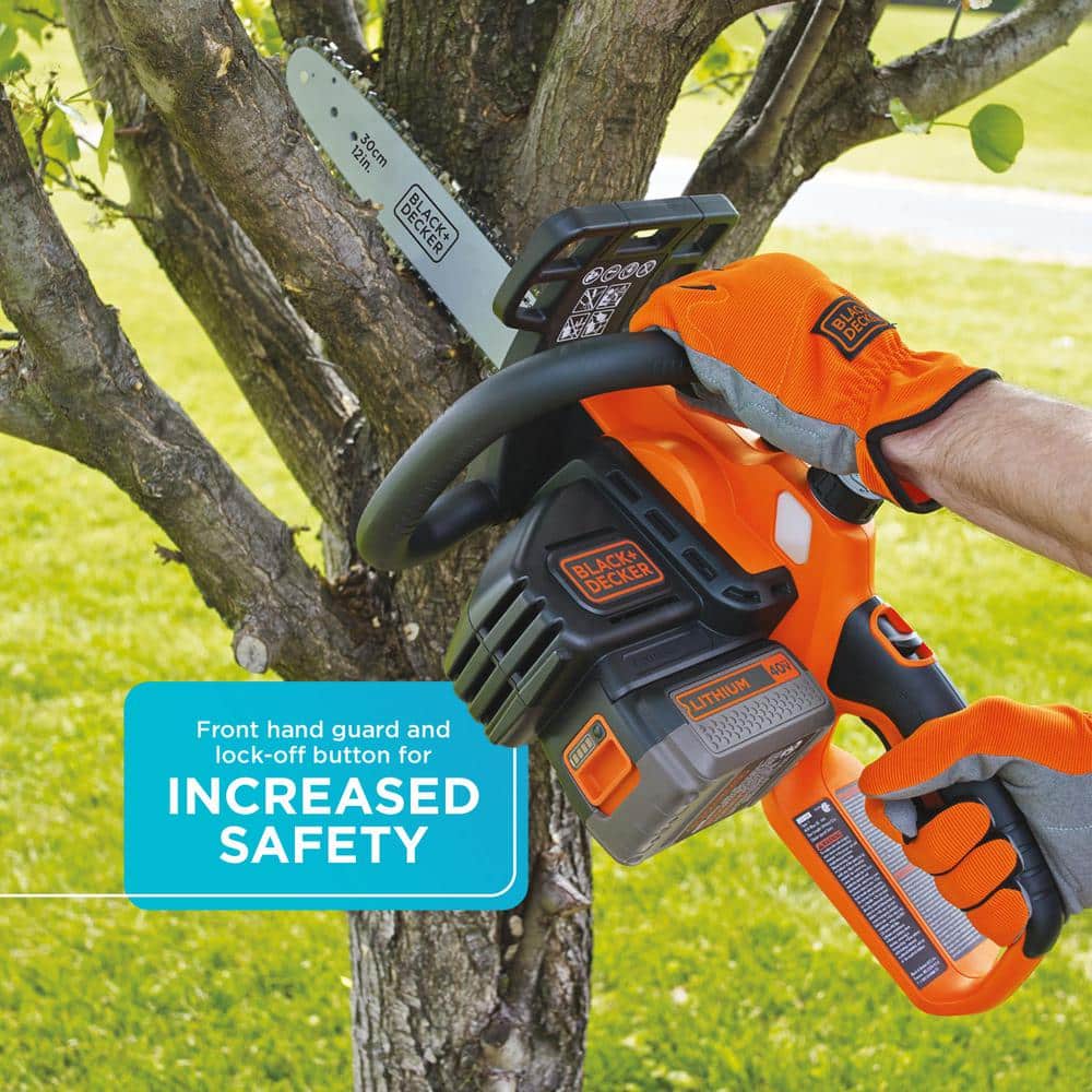 12-Inch Orange and Black Electric Chainsaw with Safety Chain