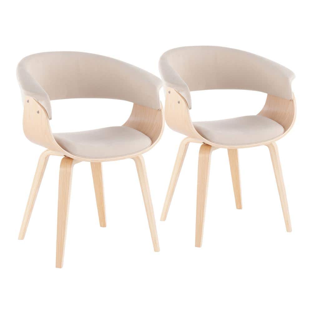 Cream Velvet Upholstered Armchair Set with Natural Wood Legs
