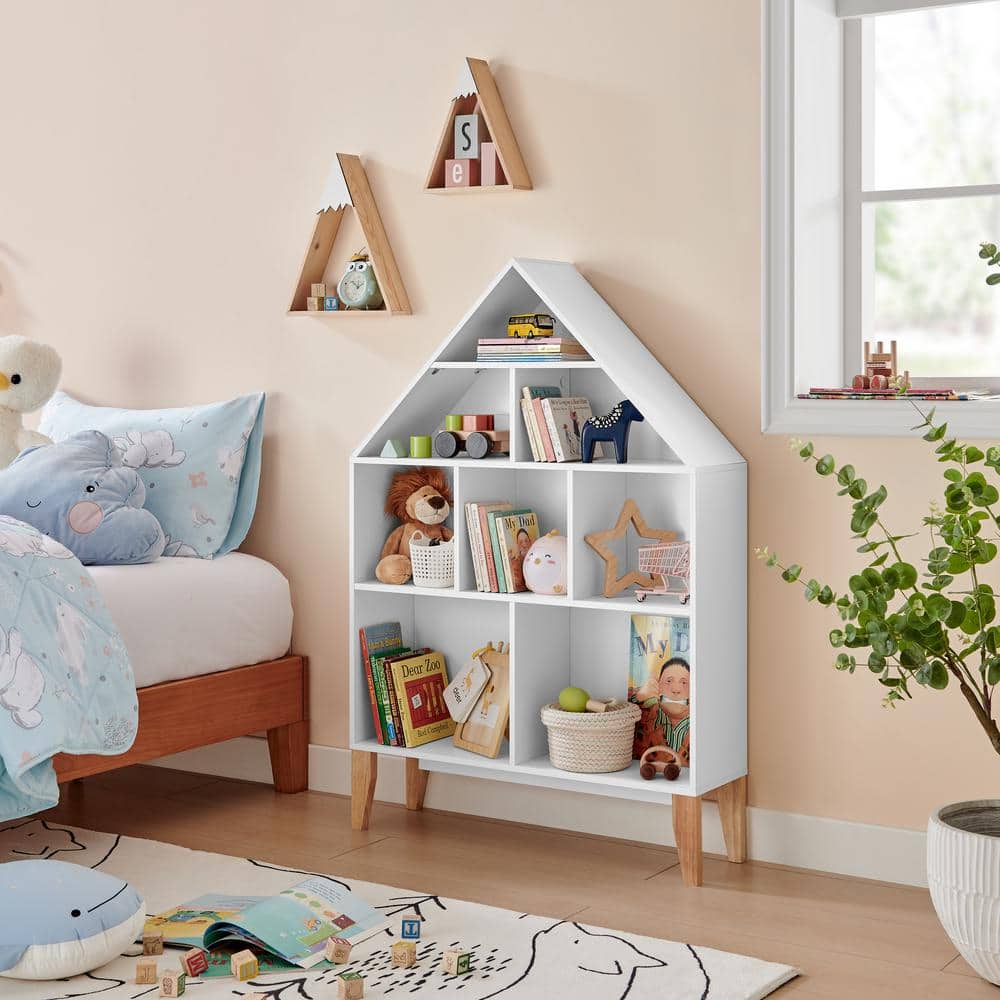 Steiner White Dollhouse 8-Compartment Kids Bookshelf with Beech Legs