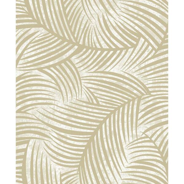 57.5 sq. ft. Golden Glitz with Glass Beads Zephyra Palms Unpasted Non-Woven Paper Wallpaper Roll
