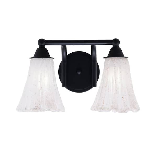 Unbranded Madison 7.5 in. 2-Light Bath Bar, Matte Black, Fluted Italian Ice Glass Vanity Light