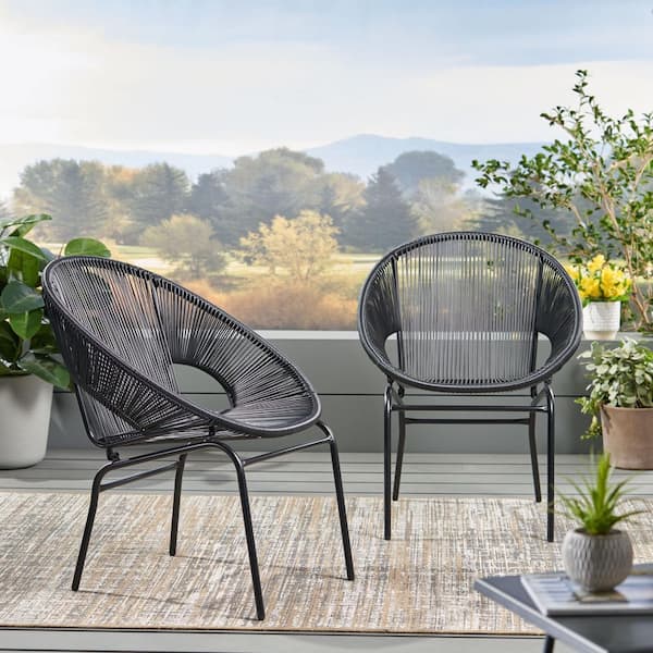 clear　2個セット Modern Black woven polyethylene outdoor lounge chair with black