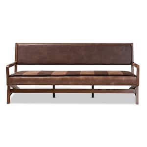 Rovelyn 69.1 in. Brown/Walnut Fabric 3-Seater Cabriole Sofa with Square Arms