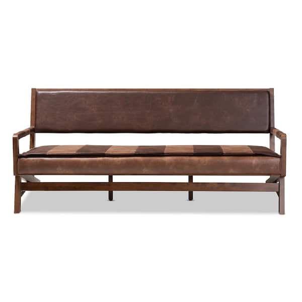 Baxton Studio Rovelyn 69.1 in. Brown/Walnut Fabric 3-Seater Cabriole Sofa with Square Arms