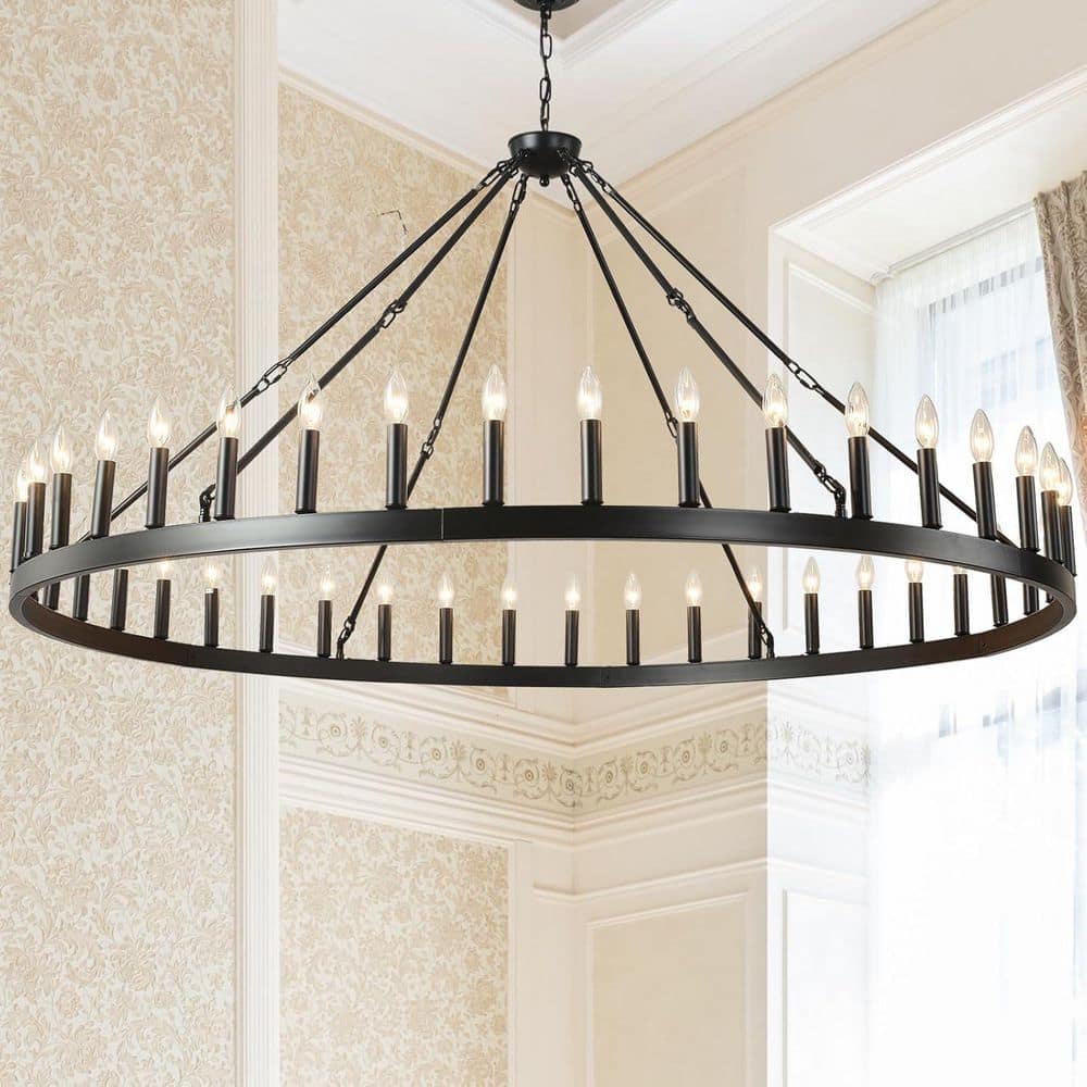 42-Light Black Wagon Wheel Chandelier, 64 in. Adjustable Pendant Light for Dining Room and Living Room(No Bulbs) price history on PriceWatchPro