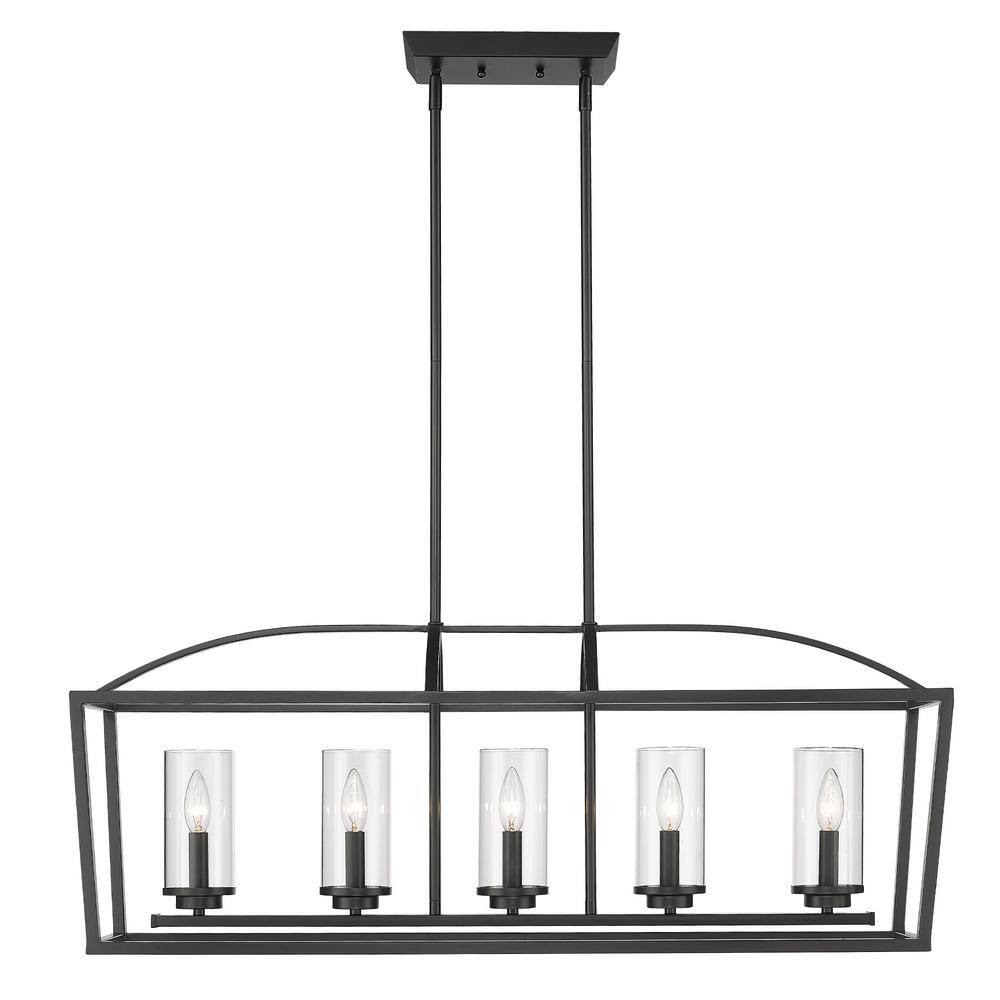 Mercer Matte Black and Clear Glass 5-Light Linear Pendant