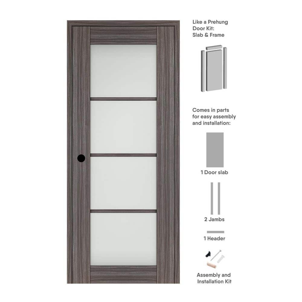 Paola 36 in. x 84 in. Right-Hand 4-Lite Frosted Glass Gray Oak Composite Solid Core Wood Single Prehung Interior Door price history on PriceWatchPro