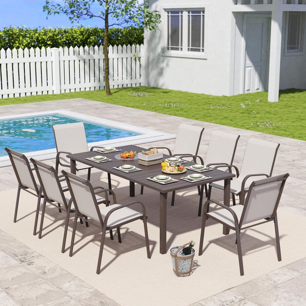 Tactile Breeze 9-Piece Metal Outdoor Dining Set with Greige Textilene Fabric price history on PriceWatchPro