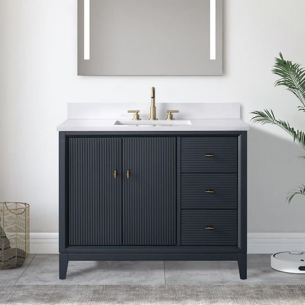 42 in. W x 34 in. H Single Sink Vintage Spruce Blue Bath Vanity Cabinet with Arabescato White Engineered Marble Top